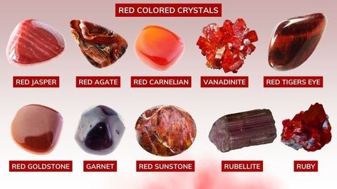 Red Crystals Meaning Crystals Meaning, Crystal Names, Crystal Guide, Orange Crystals, Green Gems, Color Psychology, Crystal Meanings, Purple Crystals, Red Crystals