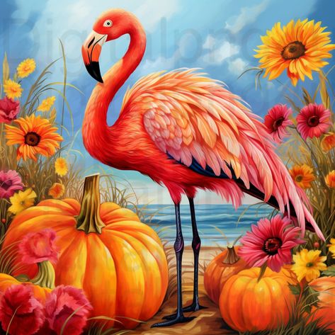 Fall Flamingo, Thanksgiving Flamingo, Fancy Flamingo, Flamingo Painting, Sunflower Png, Flamingo Christmas, Flamingo Art, Fall Watercolor, Fall Png