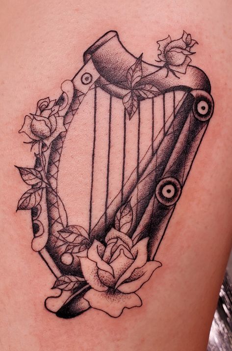 Irish Harp Tattoo, Evenstar Tattoo, Sara Tattoo, Harp Tattoo, Brian Boru, Small Feminine Tattoos, Ireland Tattoo, Thistle Tattoo, Irish Harp