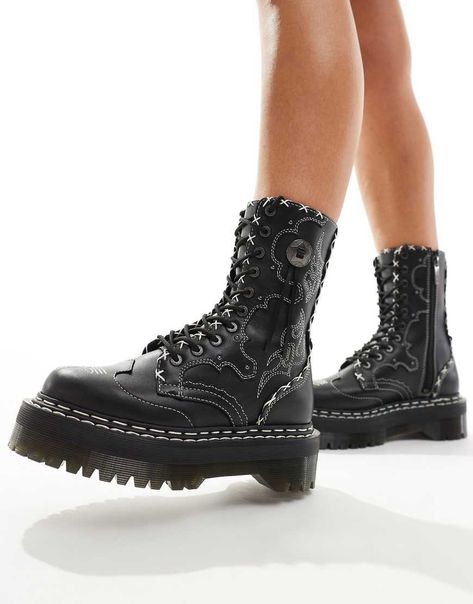 Shoes by Dr Martens We like your style Lace-up fastening Side zip detail Western design Round toe Chunky sole Lugged tread Western Gothic, Nike Air Max Jordan, Dr Martens Jadon, Gothic Boots, Doc Martens Boots, Winter Party Dress, Western Design, Jumpsuit Shorts Rompers, Leggings Sale