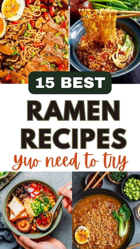 Ramen Recipes: Discover 15 delicious ramen recipes from classic Tonkotsu and Miso to unique fusions like Pesto and Coconut Curry. Perfect for every craving! Amazing Ramen Recipes, Ramen Cup Noodle Recipes, Stove Top Ramen Recipes, Ramen With Rice Noodles, Authentic Chicken Ramen Recipes, Fish Ramen Noodle Recipes, Recipes With Top Ramen Noodles, Best Ramen Recipe Easy, Pho Ramen Noodle Recipes