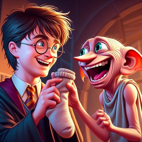 Animated Harry Potter Characters, Harry Potter And Dobby, Harry Potter Kawaii, Harry Potter Dobby, Harry Potter Christmas Decorations, Harry Potter Cartoon, Free Dobby, Harry Potter Friends, Harry Potter Painting