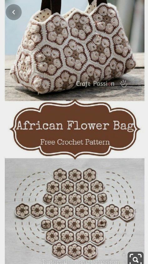 African Flower Bag, Bag Free Crochet Pattern, Virkning Diagram, Crochet African Flowers, Tote Crochet, Diy Sac, Crochet Shell Stitch, Crochet Bag Pattern Free, Bag Pattern Free