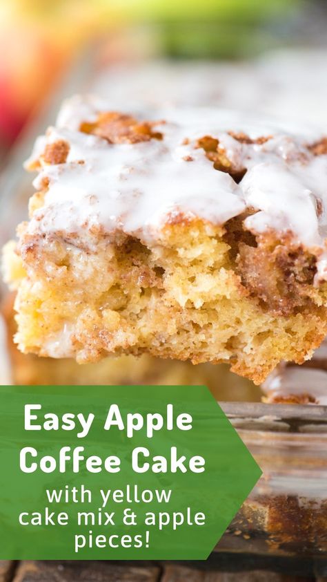 Easy apple coffee cake made with yellow cake mix, fresh apples and lots of cinnamon sugar swirled in. This easy apple cinnamon cake will become your favorite fall cake and your house will smell like Cinnabon! #applecoffeecake #cakemix #applecinnamoncake #cake #breakfastcake Cinnamon Crumb Cake, Apple Coffee Cake, Apple Cinnamon Cake, Apple Coffee, Coffee Cake Recipes Easy, Fresh Apple Cake, Apple Coffee Cakes, Cake Mix Desserts, Fall Cake