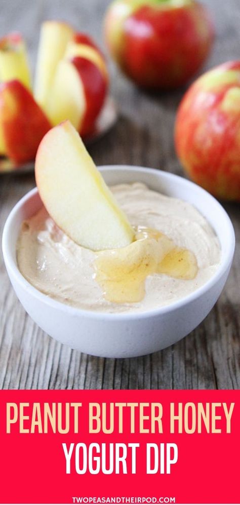 Peanut Butter Honey Yogurt Dip makes a great snack or dessert! Any apple goes well with this dip, so use your favorite! It will take you less than five minutes to make, so what are you waiting for? Get this easy healthy dip! Easy Healthy Dips, Greek Yogurt Peanut Butter, Peanut Butter Yogurt Dip, Healthy Dip Recipes, Healthy Dip, Peanut Butter Yogurt, Honey Yogurt, Butter Honey, Healthy Dips