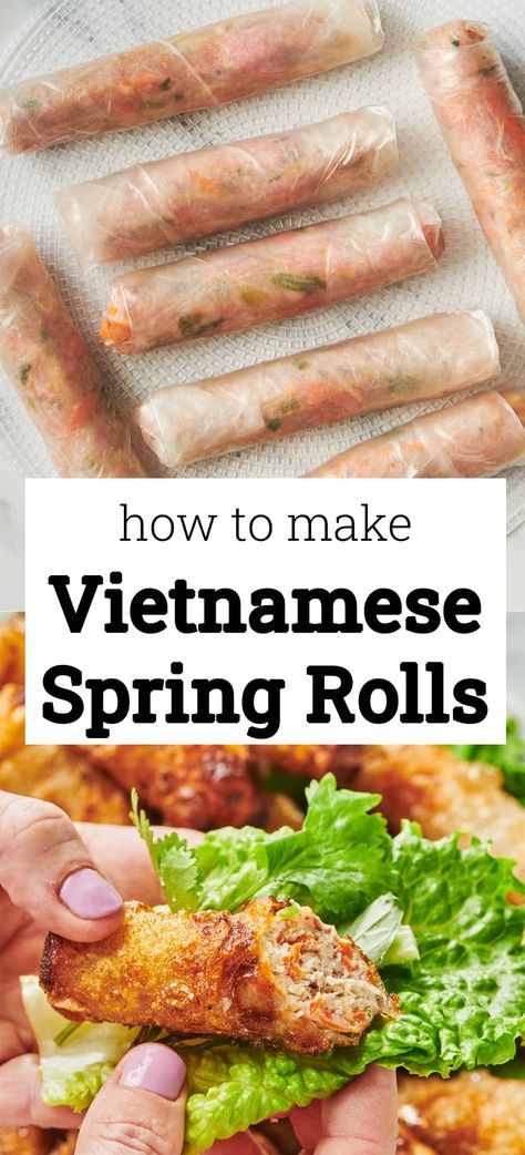 Vietnamese Spring Rolls / Light and crunchy, savory and addicting, these fried spring rolls are served wrapped in lettuce leaves with lots of fresh herbs, dipped in a fish sauce, and eaten out of hand. Beef Spring Rolls Recipe, Spring Roll Dipping Sauce, Asian Spring Rolls, Vietnamese Spring Rolls Recipe, Vietnamese Rolls, Vietnamese Egg Rolls, Gluten Free Dairy Free Dinner, Fried Spring Rolls, Vietnamese Spring Rolls