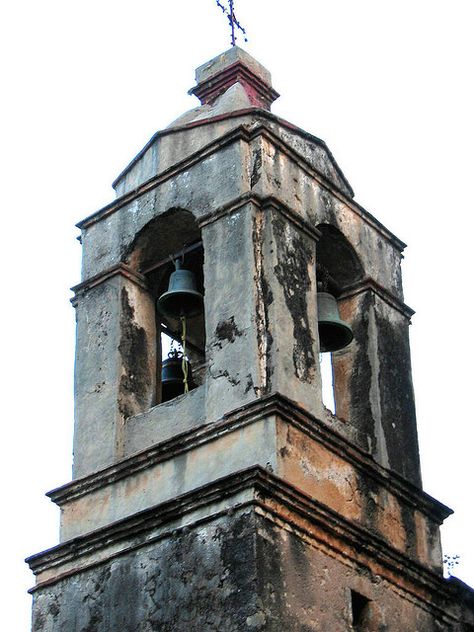 Church Bell Tower, Cuernavaca, Morelos, Mexico Bell Tower Tattoo, Bell Tower Aesthetic, Westeros Houses, Getting Tattooed, Architecture Journal, Noir Detective, Rainy City, Campfire Stories, Bell Tower