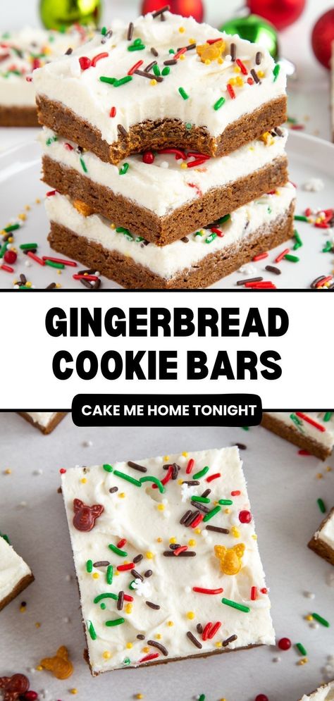 Soft and chewy gingerbread cookie bars frosted with cream cheese frosting. Easy Christmas dessert. Christmas Dessert Bars, Christmas Dessert Bar, Brownie Deserts, Christmas Bars, Gingerbread Cookie Bars, Christmas Desert, Desert Bars, Easy Christmas Dessert, Gingerbread Dessert