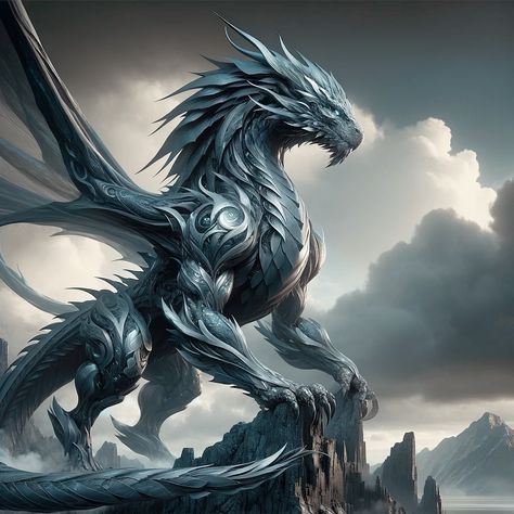 Silver Dragon Art, Four Winged Dragon, Platinum Dragon, Dragon Transformation, Naga Dragon, Steel Dragon, Legendary Dragons, Dragon Artwork Fantasy, Dragon Images