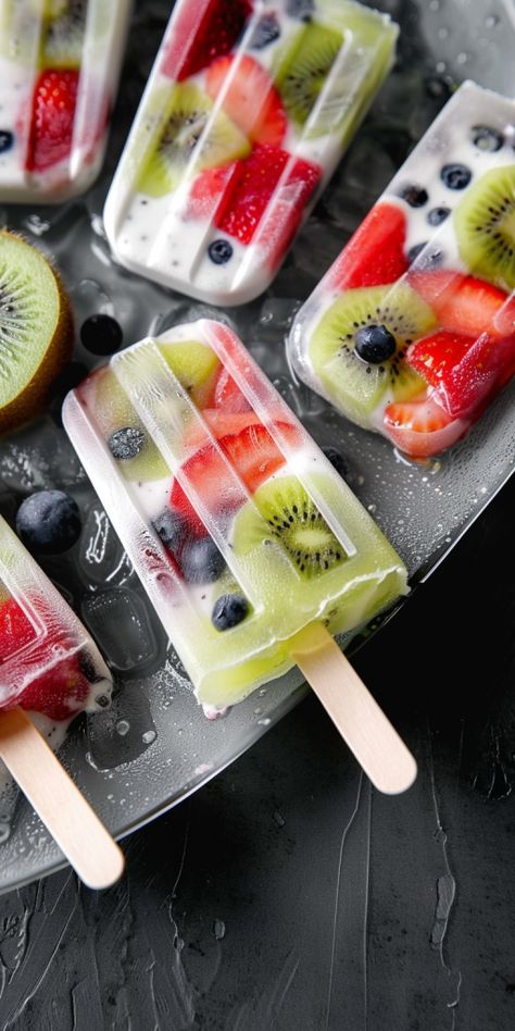 Summer Fruit Yogurt Popsicles [20 Minutes] - Chasety Greek Yogurt Popsicles, Fruit Lollies, Fruit Popsicle Recipes, Yogurt Popsicles, Ice Lollies, Fruit Popsicles, Fruit Ice Cream, Fruit Yogurt, Ice Blocks