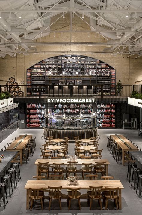 Kyiv Food Market by balbek bureau. Photo by Yevhenii Avramenko. Market Hall Design, Food Market Architecture, Food Warehouse, Communal Table, Marble Bar, Food Hub, Royal Park, Hall Design, Food Hall