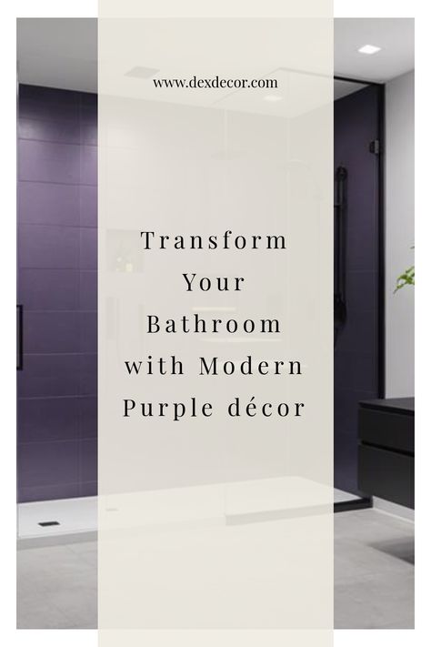 Modern bathroom featuring purple décor with a glass shower enclosure. Violet Bathroom, Grey Color Schemes, Dark Purple Bathroom, Purple Bathroom Ideas, Kitchen Flooring Trends, Kitchen Tile Inspiration, Ensuite Bathroom Designs, Industrial Chic Kitchen, Rustic Industrial Kitchen