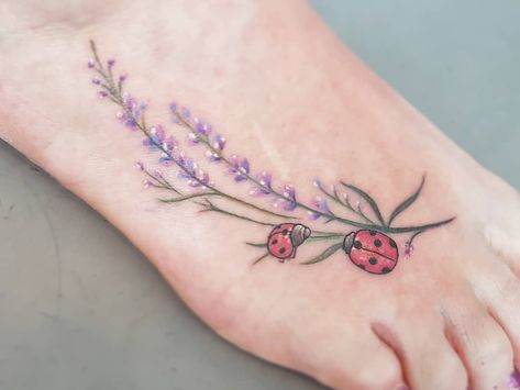 Lavender And Ladybug Tattoo, Cute Ladybug Tattoo, Tattoo Ladybug, Silly Tattoos, Ladybird Tattoo, Ladybug Tattoos, Mommy Daughter Tattoos, Family First Tattoo, Ladybug Tattoo