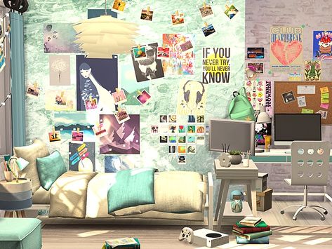 here is a cozy and cluttered teen bedroom for your Sims the size of the room is 4 x 5 short walls are used Sims 4 Building Cc Bedroom, Sims 4 Wall Clutter, Sims 4 Cc Teen Room Decor, Sims 4 Teen Girl Bedroom, Sims 4 Teen Clutter, Teen Bedroom Sims 4 Cc, Sims Teen Room, Teen Room Sims 4 Cc, Sims 4 Cc Teenage Bedroom