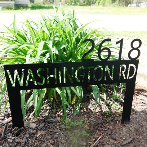 House Addition Exterior, Door Arbor, Address Sign Ideas, Addition Exterior, House Number Ideas, Unique House Numbers, Address Signs For Yard, She Shed Plans, Lush Backyard