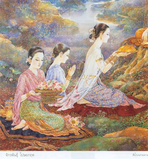 panted by Chakrabhand Posayakrit Chakrabhand Posayakrit, Thailand Art, Southeast Asian Arts, Indian Art Gallery, Western Paintings, Temple Art, Celestial Art, Thai Art, Learn Art