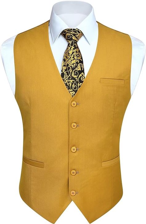 Amazon.com: HISDERN Men's Suit Vest Business Formal Gold Dress Vest for Men Yellow Waistcoat Vest with 3 Pockets for Suit or Tuxedo Wedding : Clothing, Shoes & Jewelry Formal Gold Dress, Yellow Waistcoat, Business Suit Vest, Mens Dress Vests, Business Vest, Wedding Vest, Colorful Vest, Formal Vest, Tuxedo Vest