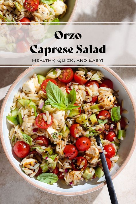 Orzo Caprese Salad Salad With Balsamic Vinaigrette, Mozzarella Balls, How To Cook Orzo, Classic Salad, Greek Seasoning, Balsamic Dressing, Blueberries Smoothie, Orzo Pasta, Balsamic Vinaigrette