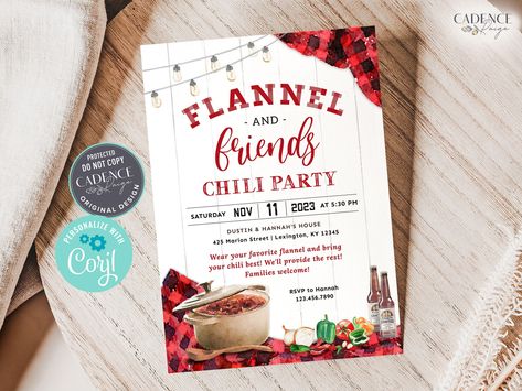 Chili Cook Off Invite, Chili Cookoff Invitations, Flannel And Friends Party, Chili Cook Off Invitations, Flannel Fest Party, Soup Party Invitations, Flannel Party Theme, Chili Competition, Chilli Cookoff