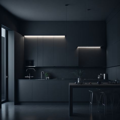 Dark Minimalist Aesthetic, Kitchen Minimalist, Dark Minimalist, Dark Interior Design, Luxury Kids Bedroom, Matte Black Kitchen, Grey Interior Design, Fyp Aesthetic, Aesthetic Luxury