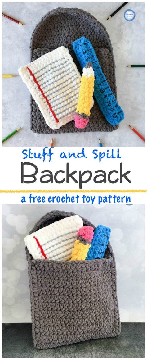 Pretend School, Kids Backpack Pattern, Crochet Games, School Crochet, Crochet Children, Grandma Style, Play Pretend, Bernat Blanket, Crochet Backpack