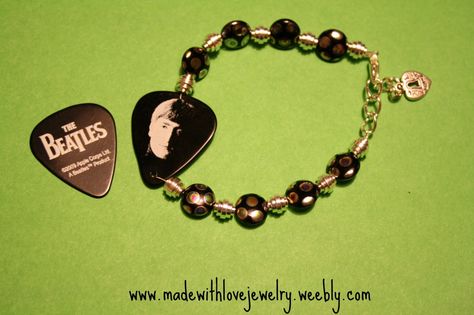 The Beatles (reversible) Bracelet   www.madewithlovejewelry.tumblr.com Tiffany Heart, Guitar Pick, Jewelry Creation, Heart Charm Bracelet, The Beatles, Heart Charm, My Jewellery, Music Instruments, Charm Bracelet