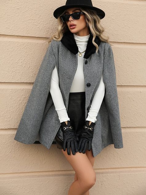 Cape Outfits For Women, Cape Coat Outfit, Cape Outfit, Winter Styles, Women Outerwear, Women Overcoat, Little Outfits, Coat Outfits, Photoshoot Outfits