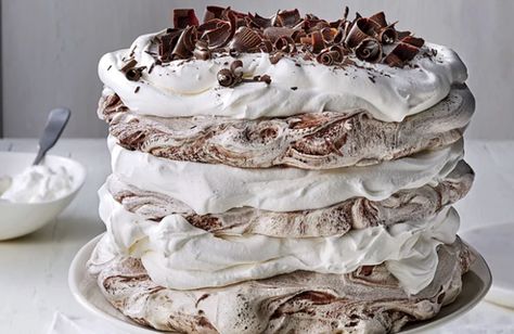 Chocolate-coconut pavlova cake from Southern Living Coconut Pavlova, Flourless Desserts, Hazelnut Meringue, Pavlova Cake, Dairy Free Recipes Dessert, Decadent Chocolate Desserts, Meringue Recipe, Flourless Cake, Decadent Chocolate Cake