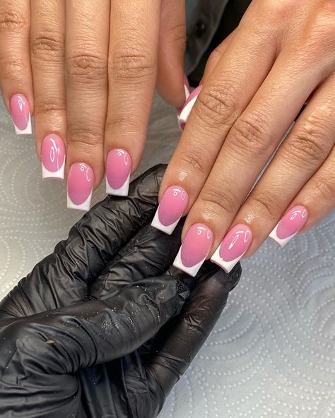 White French Tips With Pink Base, White French Tip Nails Pink Base, White French Tip Pink Base, White French Tip With Pink Base, Pink Base White French Tip, Clear Pink French Tip Nails, French Tips With Pink Base, Pink Nails With White French Tip, French Tip With Pink Base