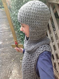 Ravelry: Crochet Knight Hood pattern by Lorajean Gudmundsen Crochet Armor, Crochet Knight, Roman Helmet, Ravelry Crochet, Hood Pattern, Crusader Knight, Knight Costume, Knights Helmet, Gnome Hat