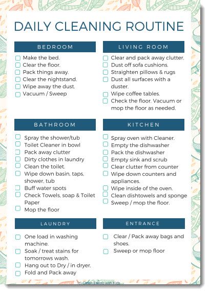 Daily Cleaning Routine Free Printable, Daily Cleaning List Printable, Daily Cleaning Checklist Printable Free, Flylady Routines Free Printable, Daily House Cleaning Checklist, Cleaning Binder, House Cleaning Checklist Printable, Daily Cleaning Lists, Clean Eating With Kids