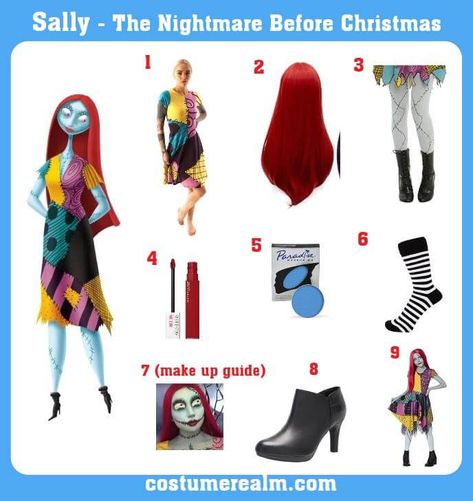 The Night Before Christmas Halloween Costume, Sally's Dress Pattern, Nightmare Before Christmas Sally And Jack, Nightmare Before Christmas Costume Sally, Jack Sally Costume, Easy Sally Costume, Sally From Nightmare Before Christmas Costume, Nightmare Before Christmas Halloween Diy Costumes, Diy Jack And Sally Costume