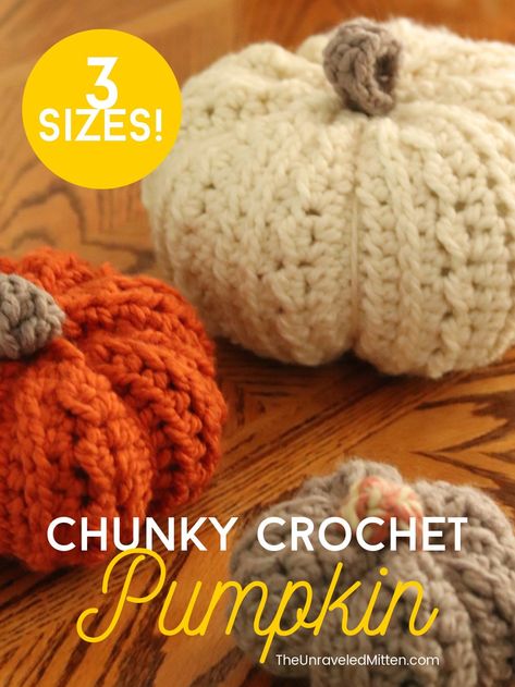 Chunky Crochet Pumpkin Pattern - 3 sizes! Bulky Crochet Pumpkin Free Pattern, Easy Crocheted Pumpkins Free Pattern, Stacked Crochet Pumpkins, Crochet Large Pumpkins Free Pattern Easy, Crochet Pumpkin Chunky Yarn, Crochet Pumpkin Bulky Yarn, Free Crochet Pumpkin Pattern Easy, Crochet Pumpkin Free Pattern Chunky Yarn, Crocheted Pumpkin Patterns