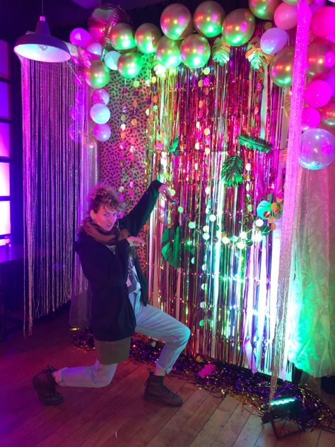 Photobooth party balloon arch 80’s tropical party event decor disco Disco Party Photo Booth, 80s Prom Party Decorations, Disco Themed Photo Backdrop, 80s Photo Booth Backdrop, 80s Photo Backdrop, 80s Prom Party Decorations Disco Ball, Prom Party Decorations, 80s Prom Party, 80s Prom