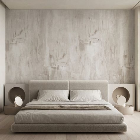 Order a bedroom wall murals by СostaCover ⭐️ Design bedroom interior with our modern wallpaper for bedroom ✔️High quality ✔️Wide range ✔️Easy installation Minimal Wall Art Bedroom, Plaster Headboard, Bedroom Texture Paint Wall, Beige Wallpaper Bedroom, Bedroom With Wallpaper Accent Wall, Bedroom Design Minimal, Textured Plaster Walls, Wallpaper Ideas Bedroom, Bedroom Texture