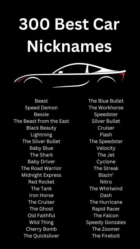 White Car Nicknames Ideas, Car Nicknames Ideas, Car Names Ideas, Nickname List, Cool Nicknames, Cars Name, Car Names, Good Names, Funny Nicknames