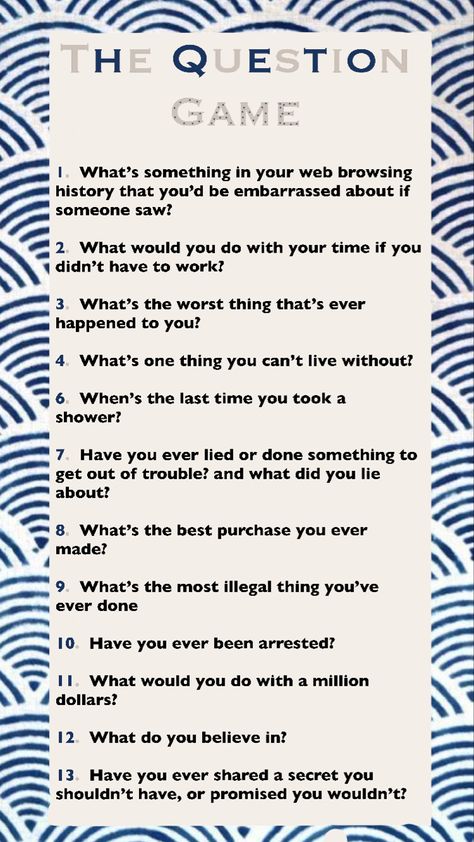 The question game is a game designed to spark conversation between friends. The game first starts off with someone asking the other player to choose a number (1-#). The first person then asks the player the question that corresponds to that number. Find out all the tea about your friends with this game of truth and of course, gossip! Personal Truth Questions, Questions Between Friends, Games To Play On Chat, Duo Games To Play, Choose A Number Questions Game, Games To Play With Friends 2 People, Stand Up Sit Down Game Questions, Spill The Tea Questions, Games To Play With 3 People