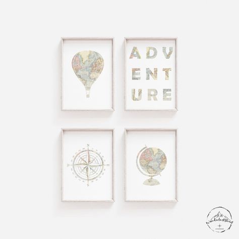 Travel Nursery Decor, Adventure Wall Art, Hot Air Balloon Print, DIGITAL DOWNLOAD, Compass Wall Art, Travel Nursery Prints, Baby Nursery Art by WanderlustStreet on Etsy Travel Theme Decor, Compass Wall Art, Map Nursery, Baby Boy Nursery Art, Adventure Wall Art, Travel Theme Nursery, Travel Nursery, Baby Nursery Art, Nursery Wall Art Girl