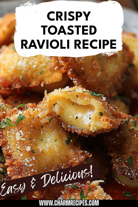 Learn to create the ultimate crispy toasted ravioli that will elevate your snacking. This recipe details how to achieve a perfect crunchy outer layer filled with delicious savory goodness. Served best with a warm marinara sauce for dipping, these bites make for an enticing appetizer at gatherings or a delightful treat at home. Each bite is crispy, comforting, and bursting with flavor. Get ready to impress friends and family with this toasted ravioli recipe, perfect for any occasion. Quick And Easy Ravioli Recipes, Pasta Ravioli Recipes, Ravioli Filling Recipe, Sauce For Ravioli, Ravioli Appetizer, Toasted Ravioli Recipe, Canned Ravioli, Ravioli Sauce Recipe, Ravioli Recipes