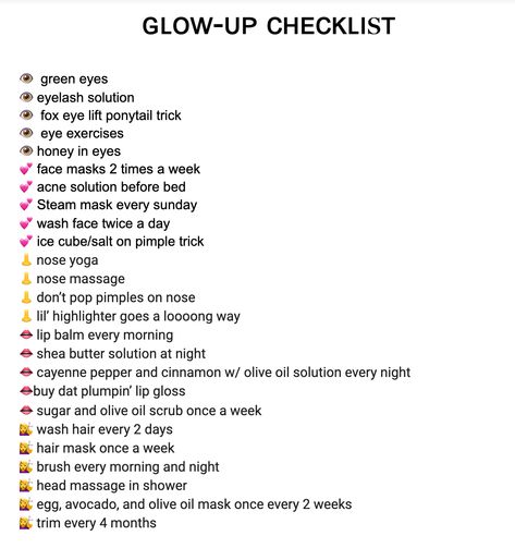 Glow Up Checklist Men, Glowup Challenge, Bujo Notebook, Ponytail Trick, Glow Up Checklist, Notebook Drawing, Fox Eyes, Makeup List, Eye Exercises