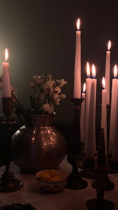 Dark Home Aesthetic, Candle Obsession, House Interior Design Styles, Cream Wallpaper, Candle Aesthetic, Redecorate Bedroom, Season Of The Witch, Light Of Life, Flower Candle