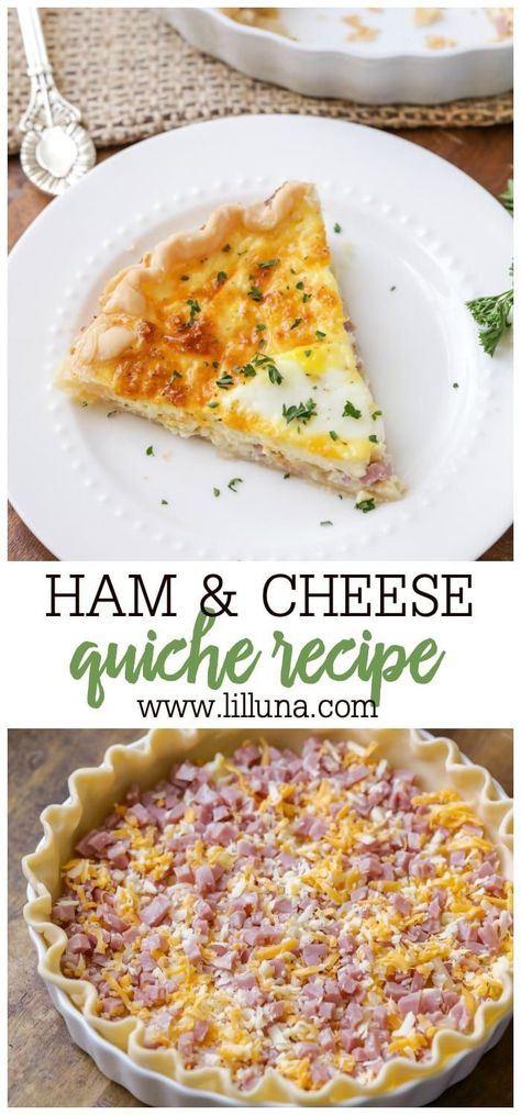 A super easy ham and cheese quiche recipe to whip up for breakfast! It's tasty, filling, and a breakfast everyone enjoys. #quiche #breakfastquiche #quicherecipe #breakfast #breakfastrecipe Ham And Brie Quiche, April Meals, October Dinner, Breakfast Ham, Bacon And Cheese Quiche, Cheese Quiche Recipe, Savory Ham, Ham And Cheese Quiche, Breakfast Pie