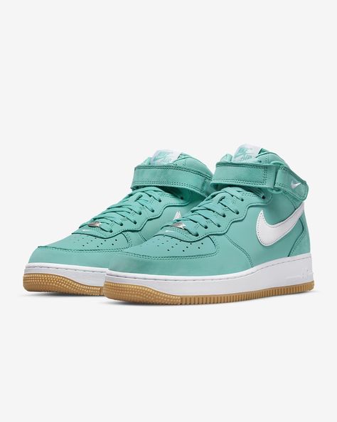 Nike air force 1's Hip Hop Sneakers, Urban Sneakers, Nike Air Force 1 Mid, New Nike Air Force, Air Force 1 Mid, Nike Models, Teal Leather, Air Force Ones, New Sneakers