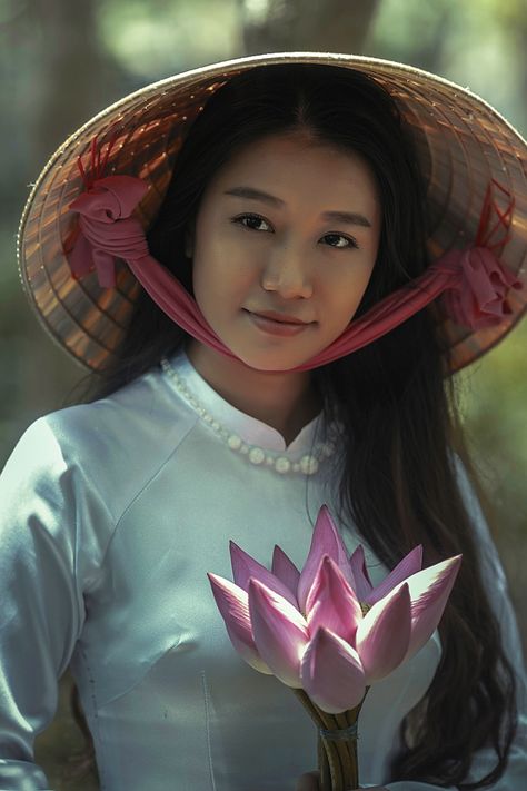 woman wearing white long-sleeved dress and brown sungat holding pink petaled flower photo – Free Portrait Image on Unsplash Can Tho, Free Girl, White Long Sleeve Dress, People Of The World, Photos Of Women, Flower Photos, Girl Drawing, Character Inspiration, Asian Beauty