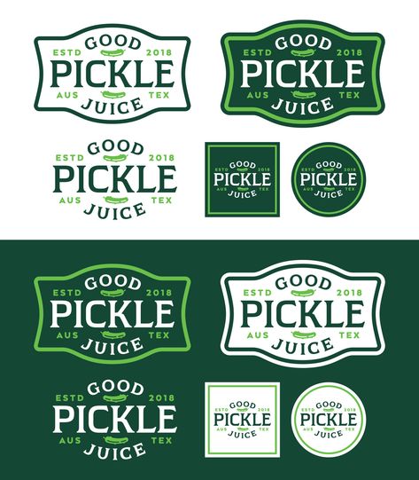 Good Pickle Juice | Logo Design + Package Design by Left Hand Design Left Hand Design Pickle Logo, Juice Logo Design, Pickle Brands, Business Logo Ideas, 90s Graphic Design, Fresh Logo Design, Sushi Logo, Logo Design Graphics, Juice Logo