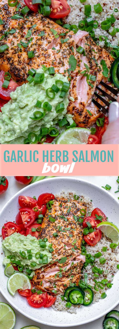 Garlic Herb Salmon, Thai Dressing, Salmon Bowls, Herb Salmon, Cook Quinoa, Salmon Bowl, Garlic Salmon, Sprouts Salad, Packed Lunch