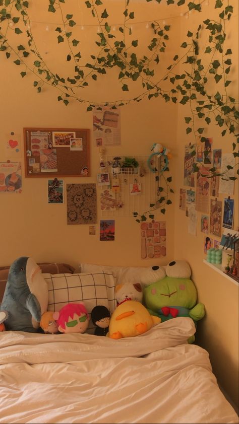 Room inspo dream room Cute Room Ideas Cottagecore, Room Ideas Cottagecore, Plushie Room, Keroppi Bedroom, Fairycore Gamer Room, Room Decor Ideas Fairycore, Cottagecore Bedroom With Loft Bed, Cottagecore And Indie Room, Cottagecore Room Ideas