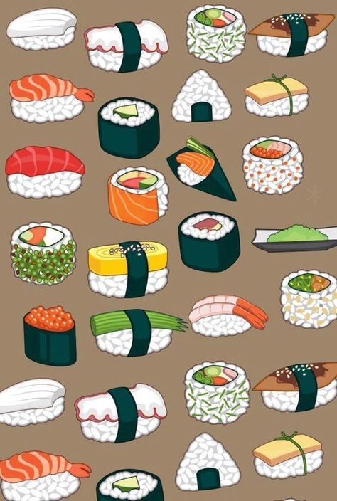 Sushi Wallpaper, Sushi Drawing, Japanese Food Illustration, Sushi Design, 귀여운 음식 그림, Sushi Cat, Japanese Home Decor, Food Artwork, Sushi Art