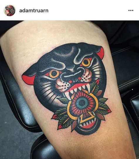 All Star Tattoo, Panther Tattoos, Traditional Panther Tattoo, Third Eye Tattoos, Black Panther Tattoo, Panther Head, Leopard Tattoos, Panther Tattoo, Traditional Tattoo Sleeve