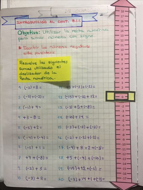 Uso de deslizadores de la recta numérica para sumas números con signo. Math Integers, Teaching Math Strategies, Sixth Grade Math, Math Notebook, Preschool Tracing, Math Interactive, Math Notes, Math Strategies, 8th Grade Math